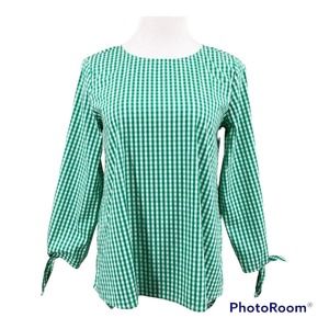 VINCE CAMUTO Gingham Tie Sleeve Blouse S Green White Check